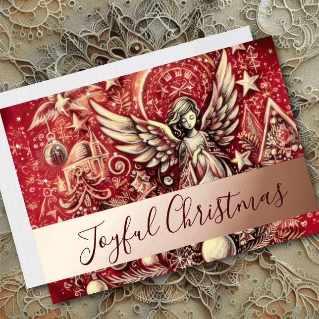 Carte De Vœux En Aluminium Pastel Dessin Rouge Noël Angel (Créateur téléchargé)