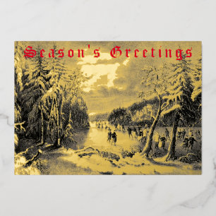 Carte De Vœux En Aluminium Patinage d'hiver de l'époque victorienne par Curri