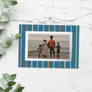 Carte De Vœux En Aluminium Paysage photo de rayures et coquilles simples bleu