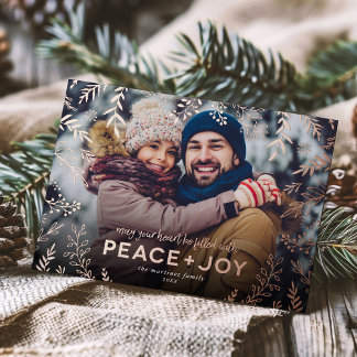 Carte De Vœux En Aluminium Peace and Joy Botanical Overlay