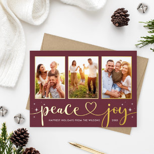 Carte De Vœux En Aluminium Peace and Joy Modern Gold Heart Script 3 Photo