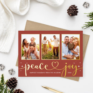 Carte De Vœux En Aluminium Peace and Joy Modern Gold Heart Script 3 Photo