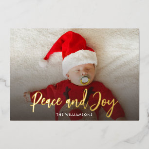 Carte De Vœux En Aluminium Peace Joy Baby Photo Script personnalisé Noël