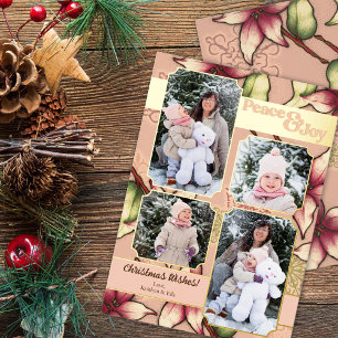 Carte De Vœux En Aluminium Peace & Joy, rose et or Poinsettia Photo