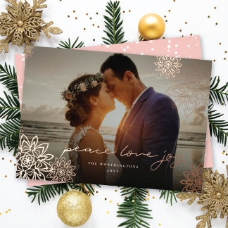 Carte De Vœux En Aluminium Peace Love Joy Snowflakes Elégante photo de Noël