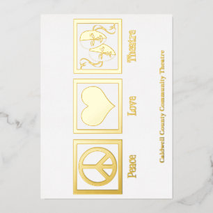 Carte De Vœux En Aluminium Peace Love Theatre Company Custom Christmas Gold