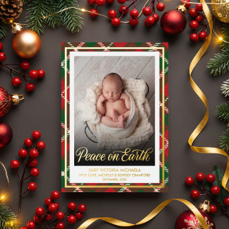 Carte De Vœux En Aluminium Peace on Earth | Christmas Baby Photo Plaid