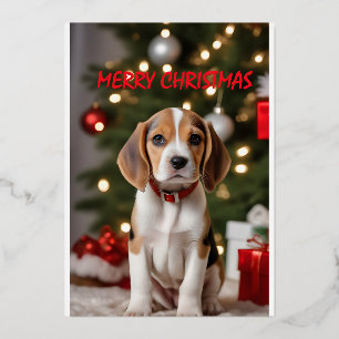 Carte De Vœux En Aluminium Père Noël Beagle mignon chien Joyeux Noël