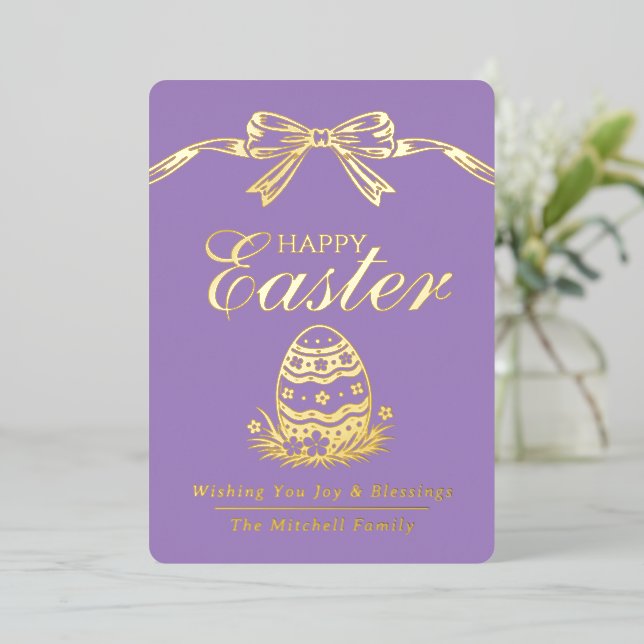 Carte De Vœux En Aluminium Personalized Spring Easter Egg Gold Bow (Debout devant)