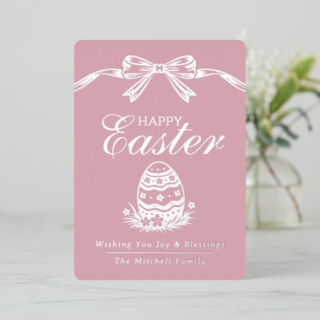 Carte De Vœux En Aluminium Personalized Spring Easter Egg Silver Bow (Debout devant)