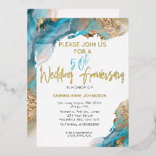 Carte De Vœux En Aluminium Personnalisé 50e anniversaire W Turquoise et or Ab