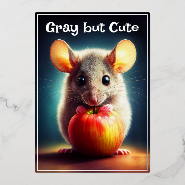 Carte De Vœux En Aluminium Petite souris mignonne avec pomme brillant art cui (Recto)