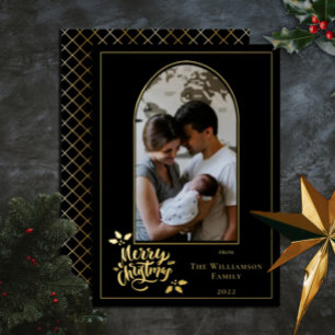 Carte De Vœux En Aluminium Photo Arté Joyeux Noël et Holly sur Noir