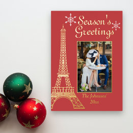 Carte De Vœux En Aluminium Photo Bonnes Fêtes Noël du couple rouge