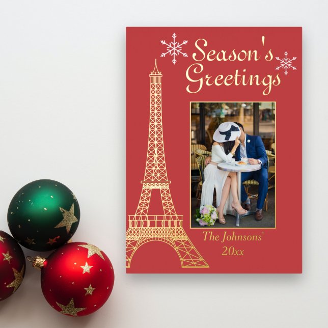 Carte De Vœux En Aluminium Photo Bonnes Fêtes Noël du couple rouge (Créateur téléchargé)