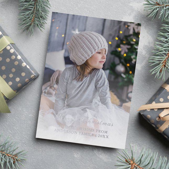 Carte De Vœux En Aluminium Photo complète personnalisée Noël argent (Créateur téléchargé)