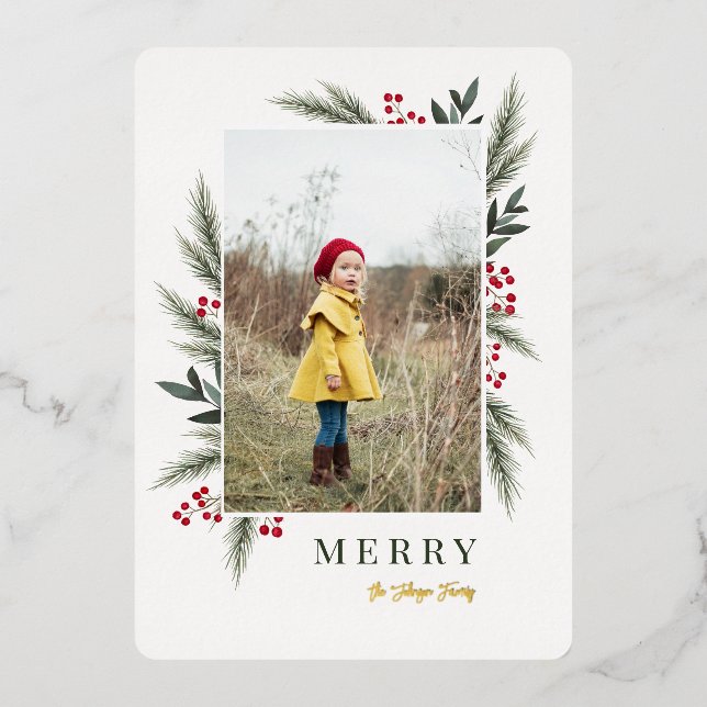 Carte De Vœux En Aluminium Photo de cadre de baies de Noël (Recto)