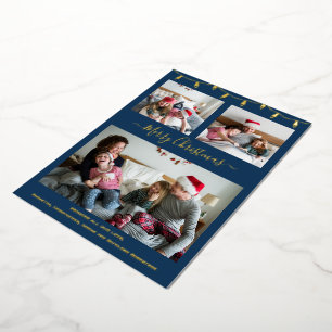 Carte De Vœux En Aluminium Photo de collection de Noël Blue Gold de la Marine