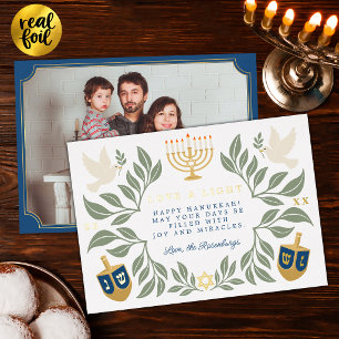 Carte De Vœux En Aluminium Photo de colombe juive Hanukkah blanc