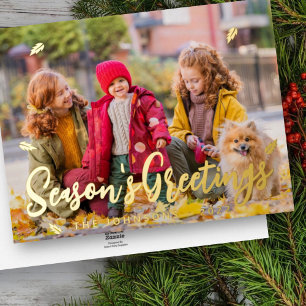 Carte De Vœux En Aluminium Photo de famille de feuilles de voeux simple et mo