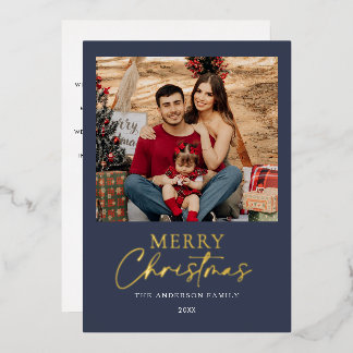 Carte De Vœux En Aluminium Photo de famille élégant bleu marine pour un joyeu