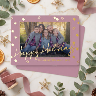 Carte De Vœux En Aluminium Photo de famille élégant et chic sur fond doré