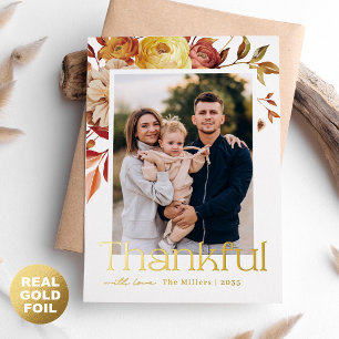 Carte De Vœux En Aluminium Photo de famille floral remerciant l'automne doré