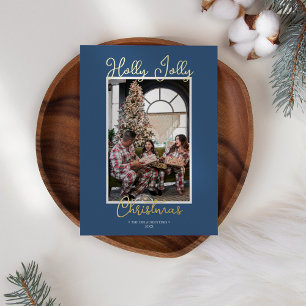 Carte De Vœux En Aluminium Photo de famille Noël bleu FOIL Holly Jolly Christ