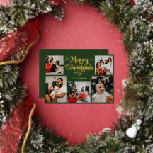 Photo de famille Noël rétro vert et or Joyeux Noël