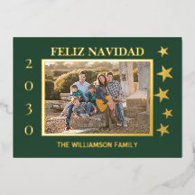 Photo de famille verte Feliz Navidad Gold Foil