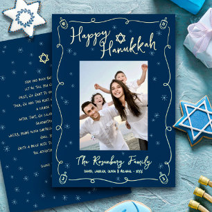 Carte De Vœux En Aluminium Photo de Hanukkah Navy Or Réel Dessin à la Main Vo