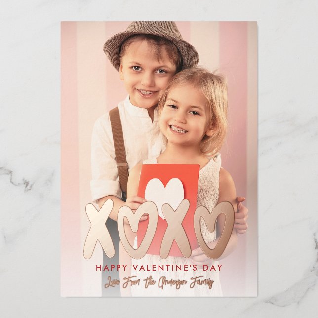 Carte De Vœux En Aluminium Photo de la Saint Valentin XOXO (Recto)
