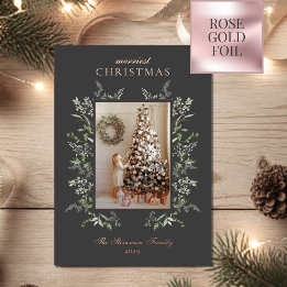 Carte De Vœux En Aluminium Photo de Noël à paillettes d'or rose aquarelle la