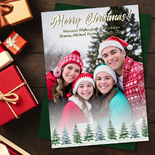 Carte De Vœux En Aluminium Photo de Noël aux arbres de pin aquarelle rustique