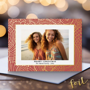 Carte De Vœux En Aluminium Photo de Noël avec bordure dorée texturée