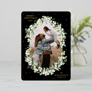 Carte De Vœux En Aluminium Photo de Noël Black Snowberry+Eucalyptus