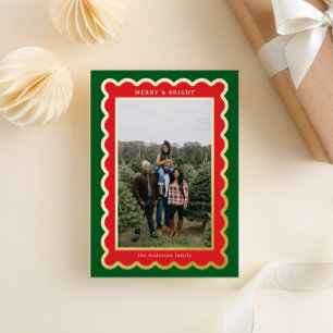 Carte De Vœux En Aluminium Photo de Noël classique rouge et verte