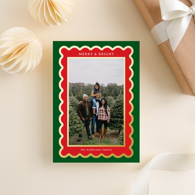 Carte De Vœux En Aluminium Photo de Noël classique rouge et verte (Créateur téléchargé)