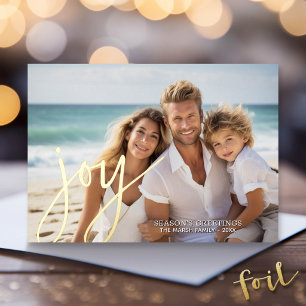 Carte De Vœux En Aluminium Photo de Noël horizontal Script Gold JOIE dans