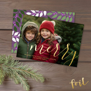 Carte De Vœux En Aluminium Photo de Noël - horizontale avec Gold MERRY