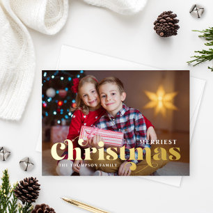 Carte De Vœux En Aluminium Photo de Noël la plus agréable avec texte en or él