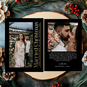 Carte De Vœux En Aluminium Photo de Noël Marié Nouveaux mariés Noir & Or