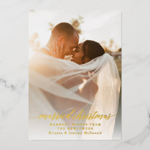 Carte De Vœux En Aluminium Photo de Noël mariée Nouvelle mariée Gradient blan
