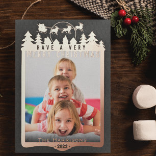 Carte De Vœux En Aluminium Photo de Noël Metallic & Black Elegant Moderne