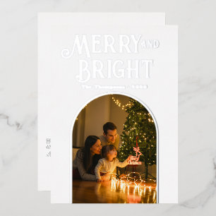 Carte De Vœux En Aluminium Photo de Noël moderne blanc et argent