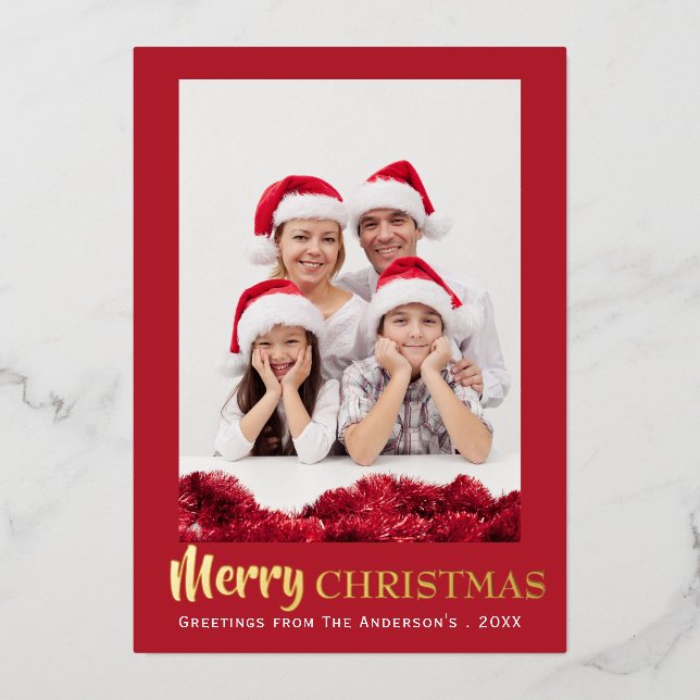 Carte De Vœux En Aluminium Photo de Noël moderne joyeux (Recto)