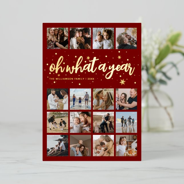Carte De Vœux En Aluminium Photo de Noël Oh Quelle Année (Debout devant)