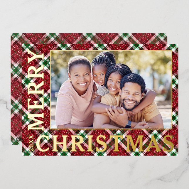 Carte De Vœux En Aluminium Photo de Noël Plaid (Recto/Verso)
