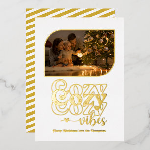 Carte De Vœux En Aluminium Photo de Noël Rétro aux Vibes Cosy Blanc & Or