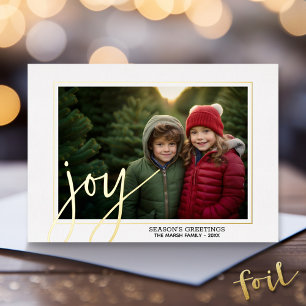 Carte De Vœux En Aluminium Photo de Noël Script horizontal JOIE d'or à Foil